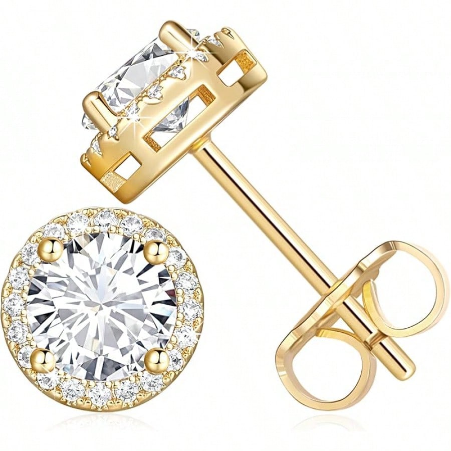 EWAJFBVGold Stud Earrings Women 14K Gold Earrings Lightweight Studs Earring Women Hypoallergenic Classic Small Studs Womens Earring 6.5/8.5mm