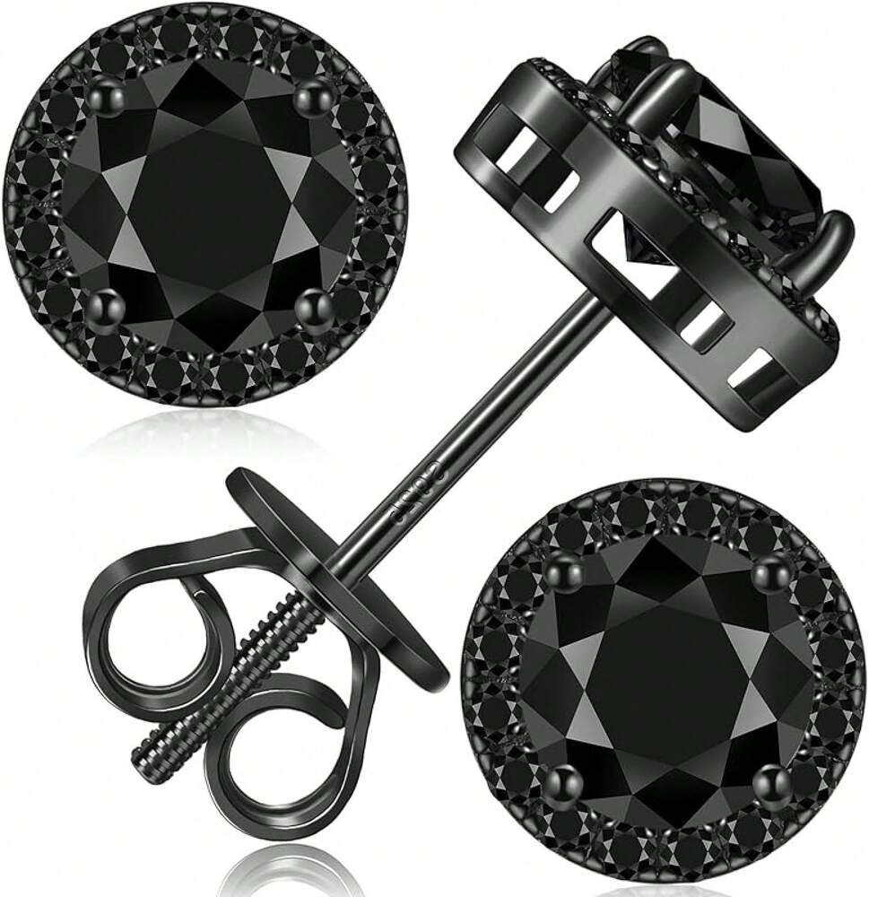 EWAJFBVMoissanite Halo Earrings Stud Screw Back 0.2-8.0ct 3-10mm 18K White Gold Plated 925 Sterling Silver Lab Round Cut Brilliant Moissanite Halo Earrings Women Men