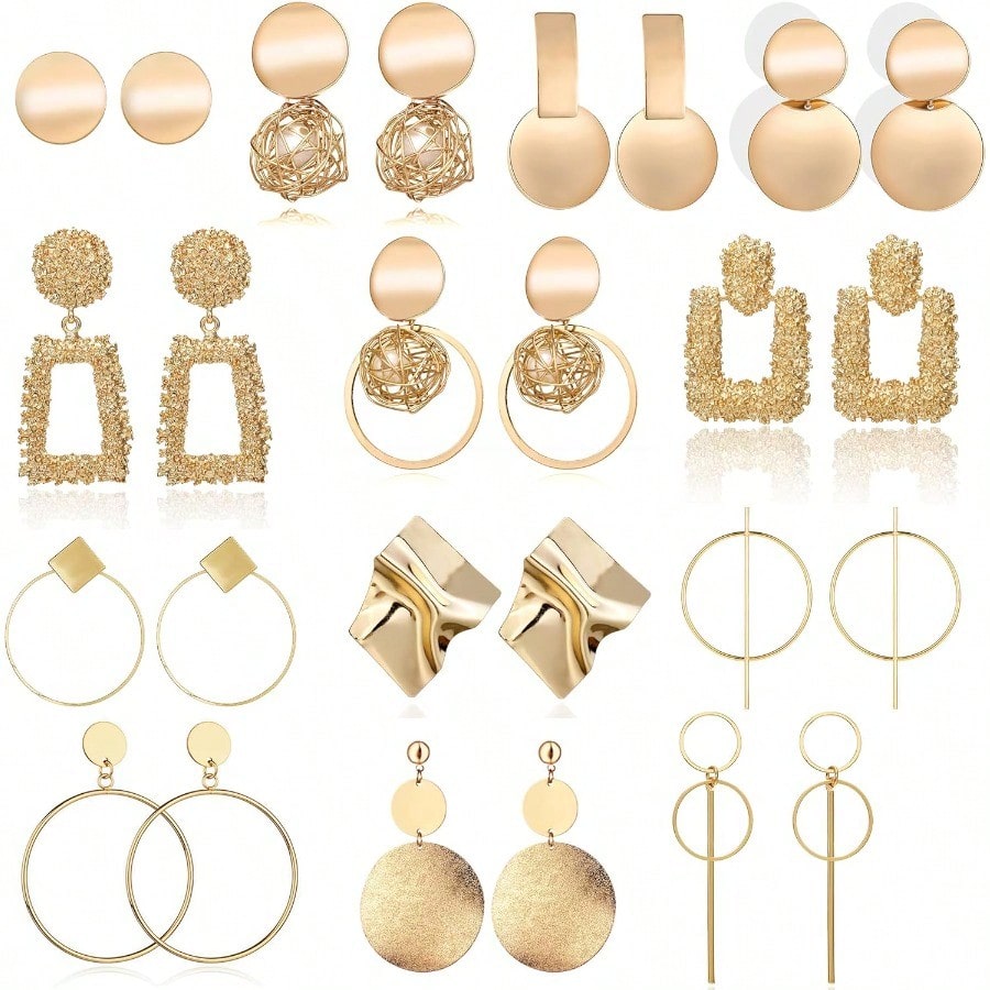 Fashion Earring13 Pairs Statement Drop Dangle Earrings Gold Stud Earrings For Women And Fashion Big Geometric Earrings Hanging Earring Set Jewelry Gifts