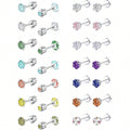 Fashion Earring714 Pairs Stainless Steel CZ Stud Earrings For Women Multicolor Cubic Zirconia Cartilage Helix Earrings Set Screwback 4MM