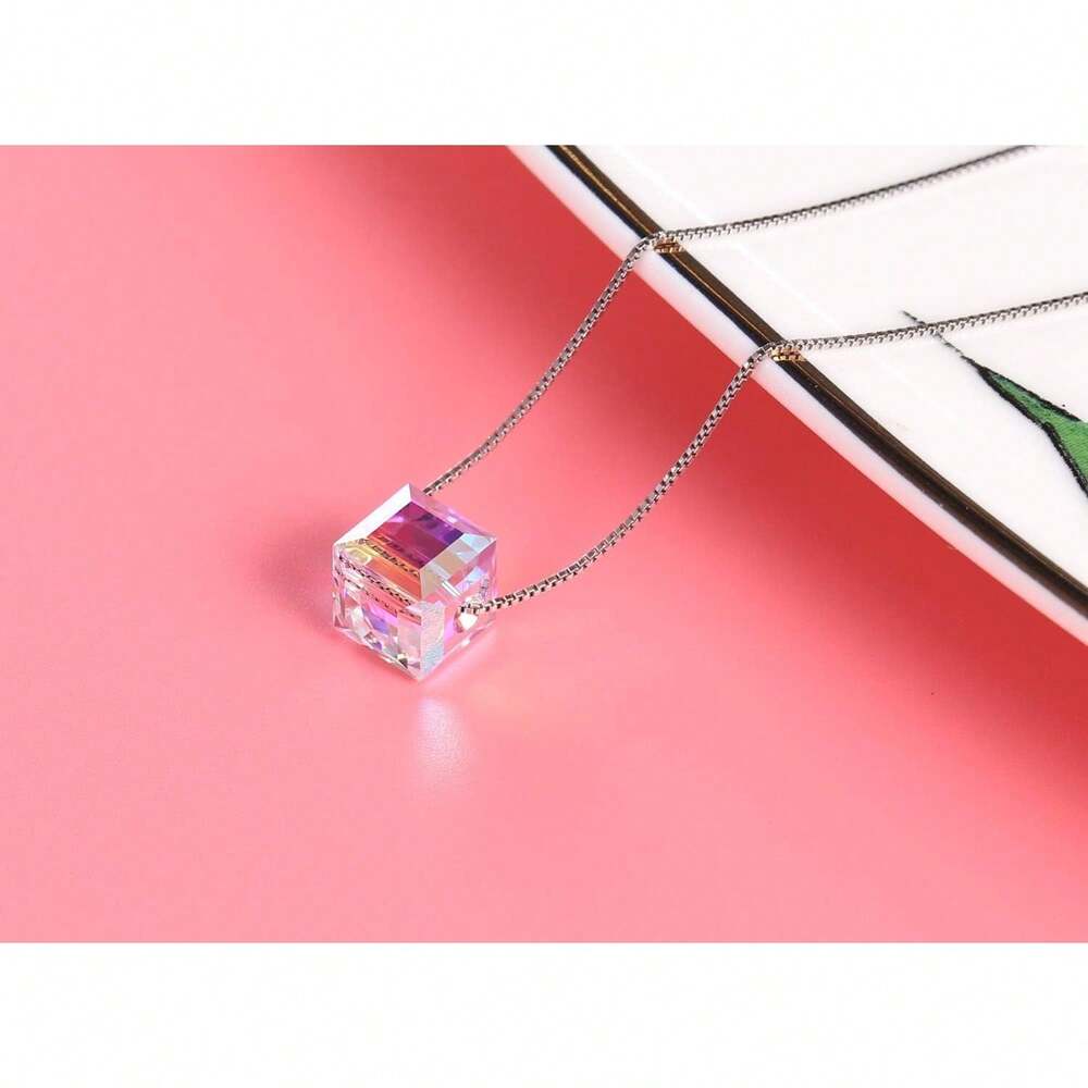 DS Free Shipping PLATO H Collar De Plata De Ley S925 Con Dije De Cubo De Cristales Para Mujer, Joyería única Con Exquisita Caja De Regalo, San Valentín, Día De La Madre Para Ella