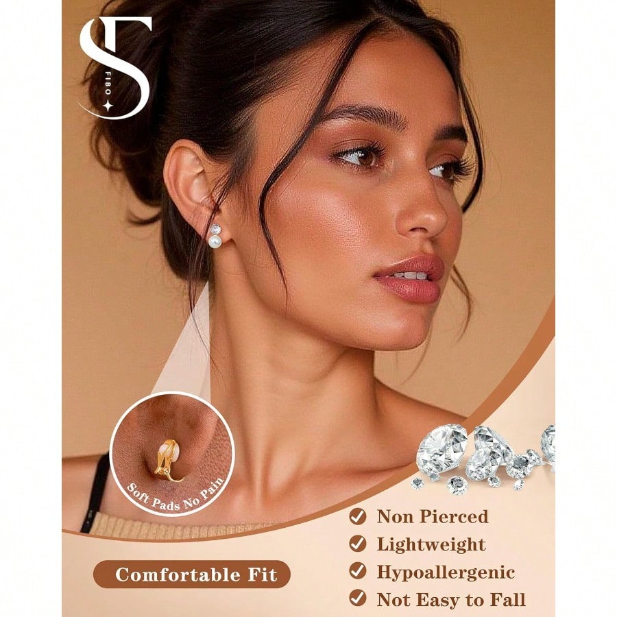 Fashion EarringFIBO STEEL 10 Pairs Clip On Earrings For Women Non Pierced Ears CZ Pearl Knot Twist Chunky Hoop And Studs Earring Set Ear Clips Jewelry Gold Silver Tone