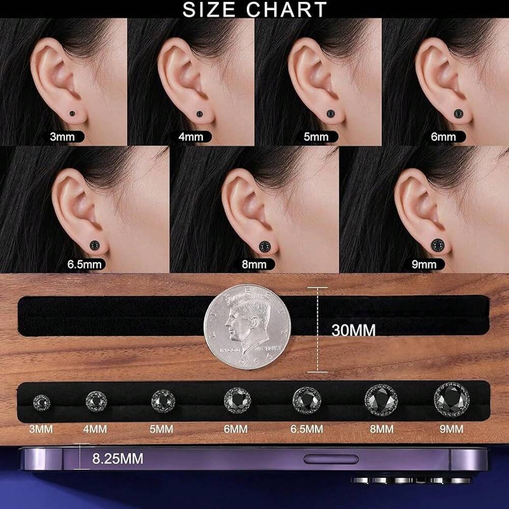 EWAJFBVMoissanite Halo Earrings Stud Screw Back 0.2-8.0ct 3-10mm 18K White Gold Plated 925 Sterling Silver Lab Round Cut Brilliant Moissanite Halo Earrings Women Men