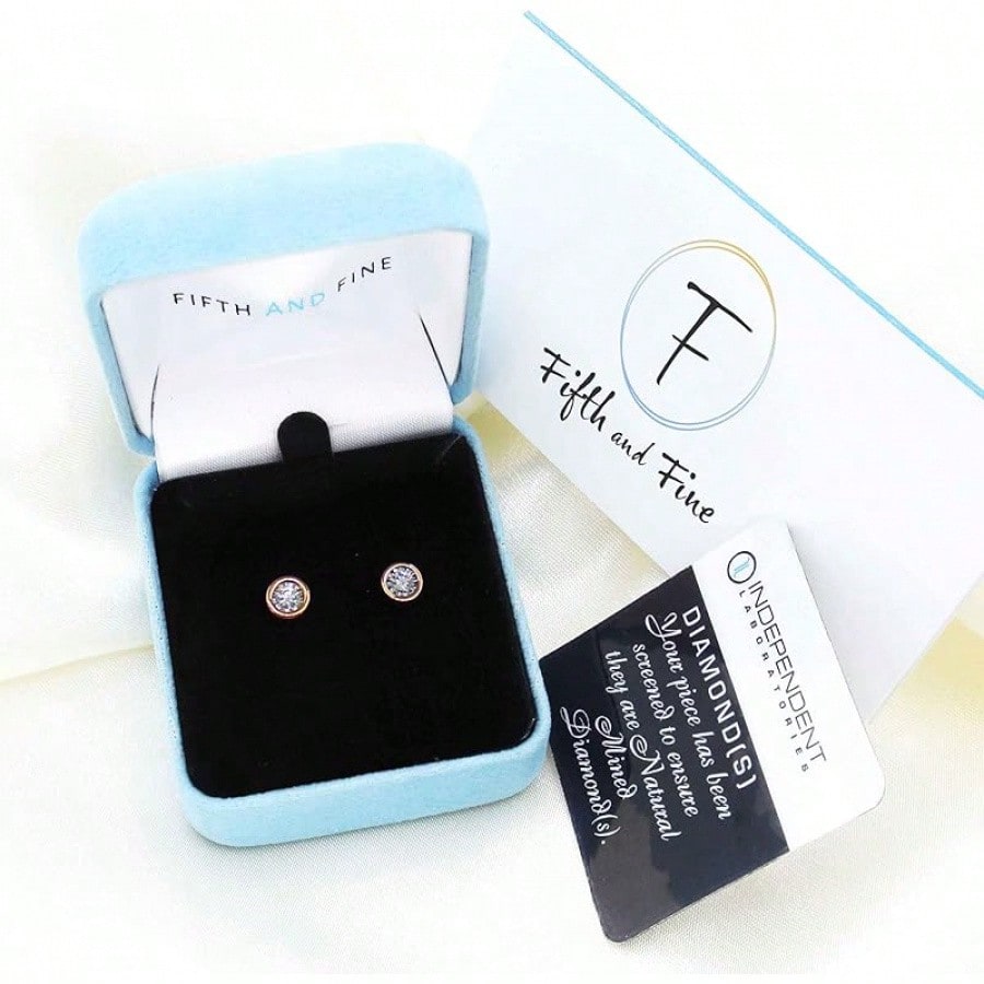 EWAJFBVWomen Round Stud Earrings Set In 925 Sterling Silver| Or Lab Grown| 14K Gold Bezel| White Yellow Or Rose| Lab Certified| Hypoallergenic