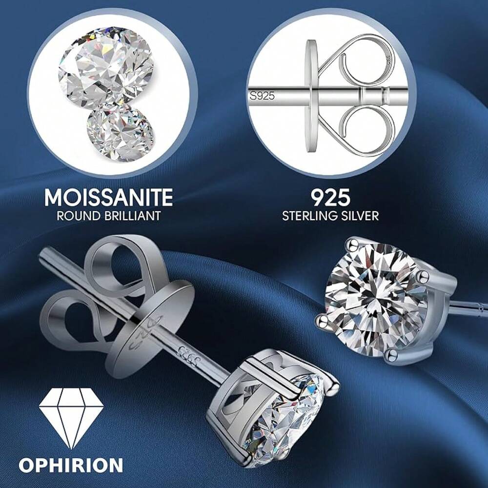 EWAJFBVMoissanite Stud Earrings Women & Men – 1.0 & 1.6 CTW Round Cut, Clarity Lab-Created – 925 Sterling Silver With White Gold Plating – Hypoallergenic, GRA Certified