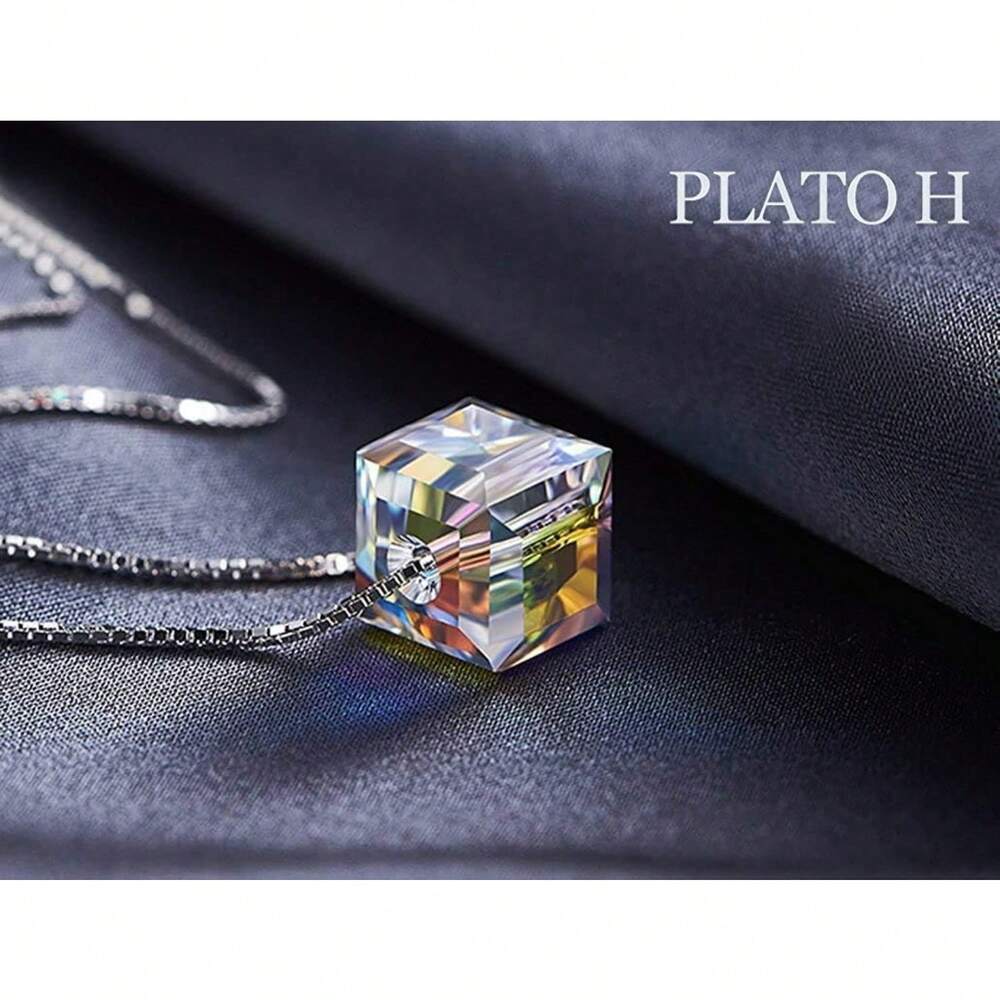 DS Free Shipping PLATO H Collar De Plata De Ley S925 Con Dije De Cubo De Cristales Para Mujer, Joyería única Con Exquisita Caja De Regalo, San Valentín, Día De La Madre Para Ella