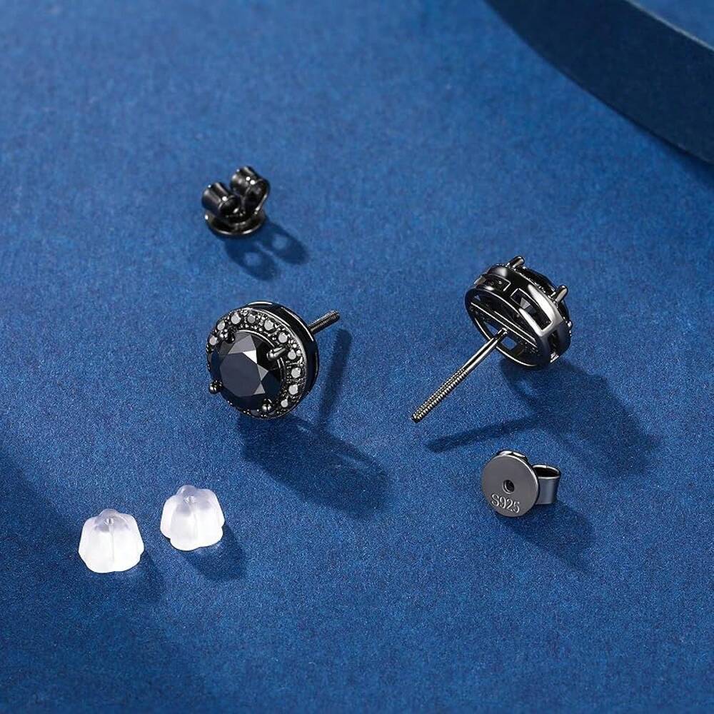 EWAJFBVMoissanite Halo Earrings Stud Screw Back 0.2-8.0ct 3-10mm 18K White Gold Plated 925 Sterling Silver Lab Round Cut Brilliant Moissanite Halo Earrings Women Men