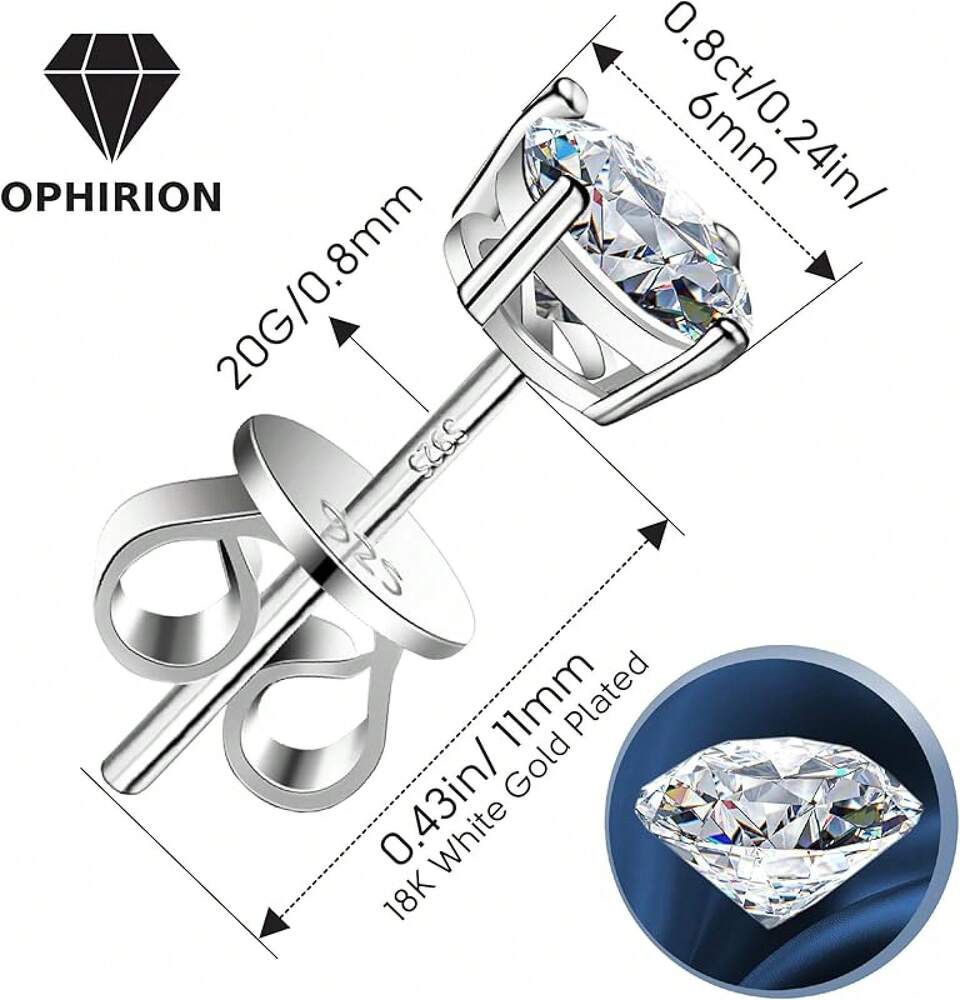 EWAJFBVMoissanite Stud Earrings Women & Men – 1.0 & 1.6 CTW Round Cut, Clarity Lab-Created – 925 Sterling Silver With White Gold Plating – Hypoallergenic, GRA Certified