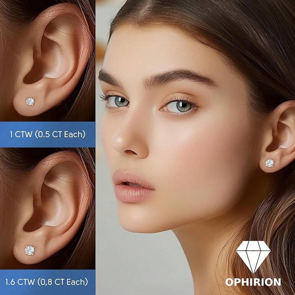 EWAJFBVMoissanite Stud Earrings Women & Men – 1.0 & 1.6 CTW Round Cut, Clarity Lab-Created – 925 Sterling Silver With White Gold Plating – Hypoallergenic, GRA Certified