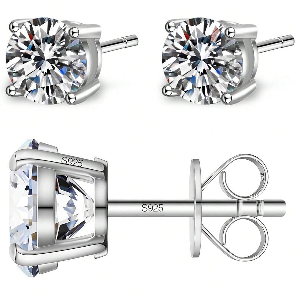 EWAJFBVMoissanite Stud Earrings Women & Men – 1.0 & 1.6 CTW Round Cut, Clarity Lab-Created – 925 Sterling Silver With White Gold Plating – Hypoallergenic, GRA Certified